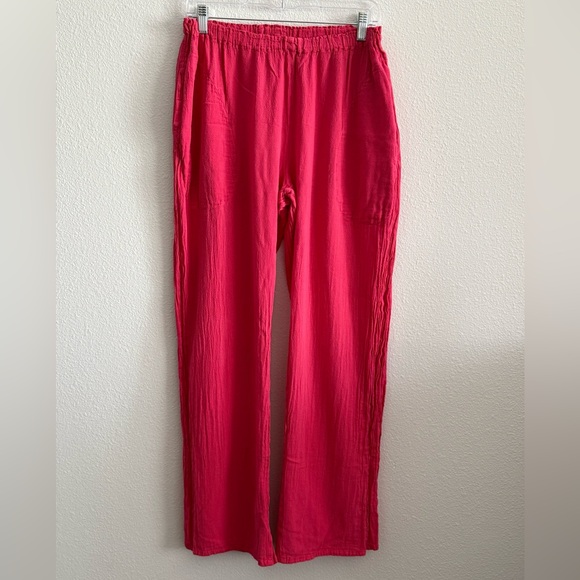 Oh My Gauze! Pants - Oh My Gauze! Pink Cotton Wide Leg Pants Elastic Waist Size 1